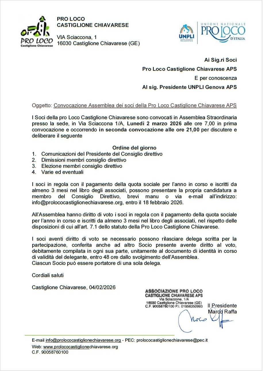 Convocazione Assemblea dei soci – 02/03/2026